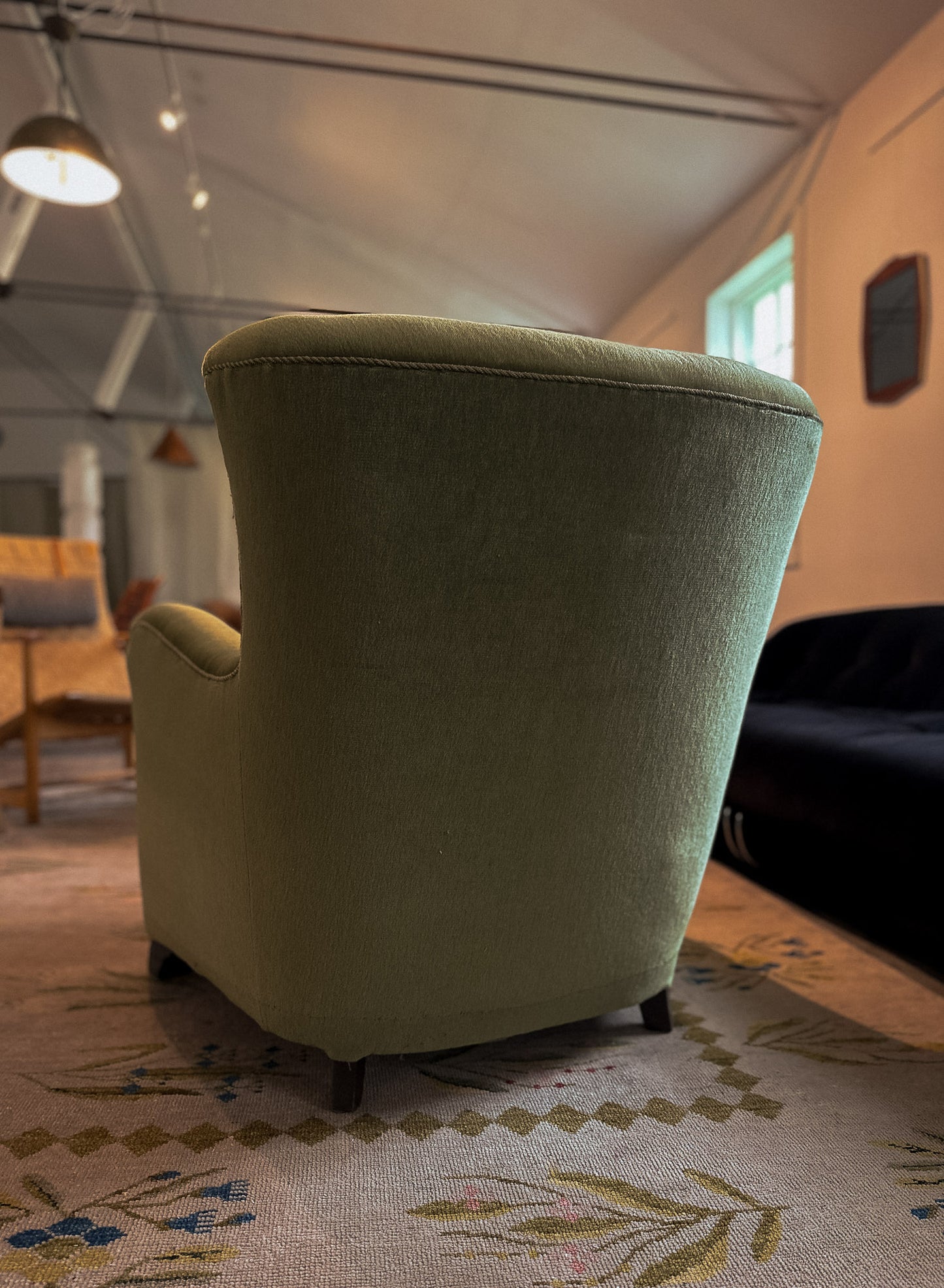 Green Danish Easy Chair, Early 20th Century