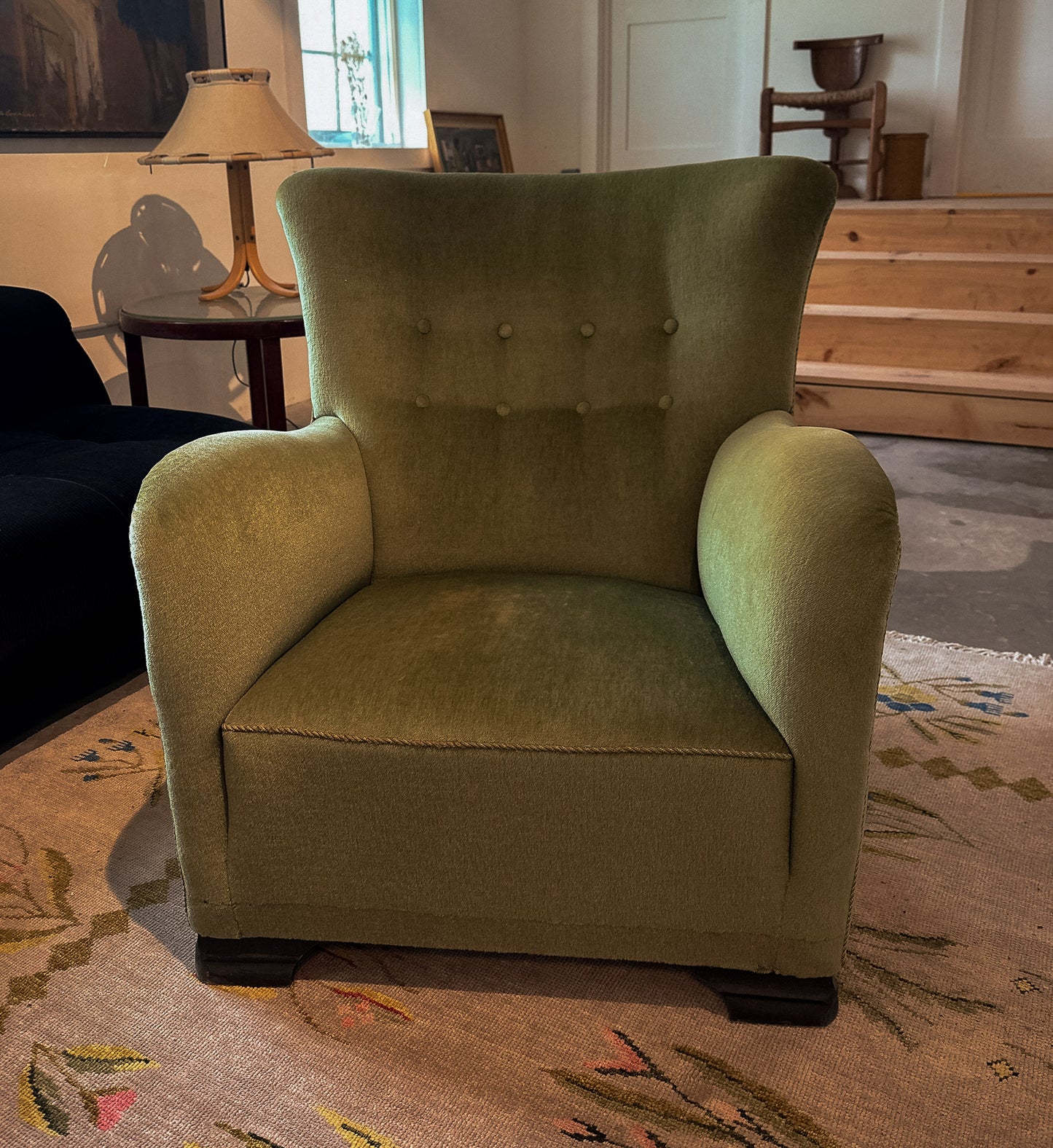 Green Danish Easy Chair, Early 20th Century