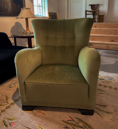 Green Danish Easy Chair, Early 20th Century