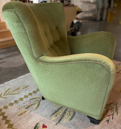 Green Danish Easy Chair, Early 20th Century