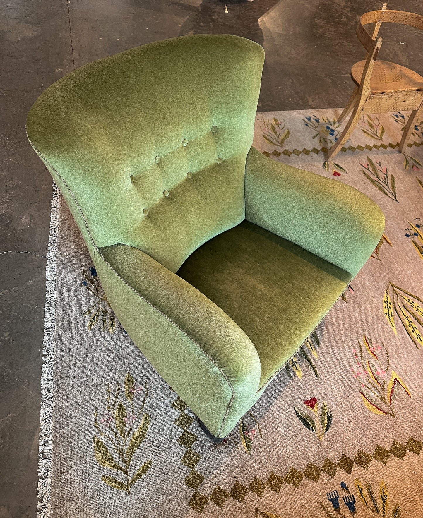 Green Danish Easy Chair, Early 20th Century