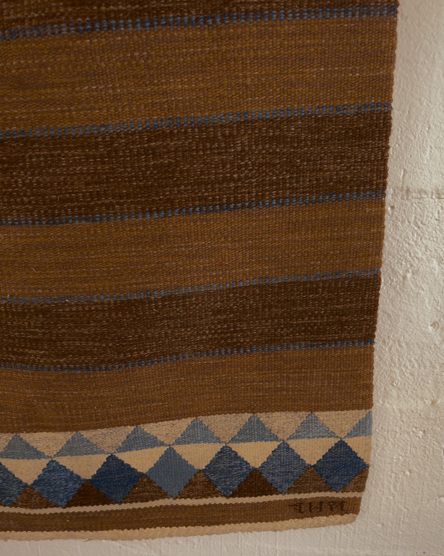 Vintage Handwoven Flatweave Rug, Signed by Artist c. 1970