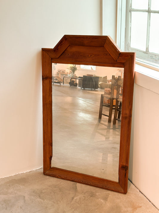 Scandinavian Pine Mirror with Stepped Crown c. 20th Century