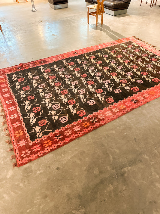 Large Kurdish “Rose” Wool Kilim, Mid 20 C.