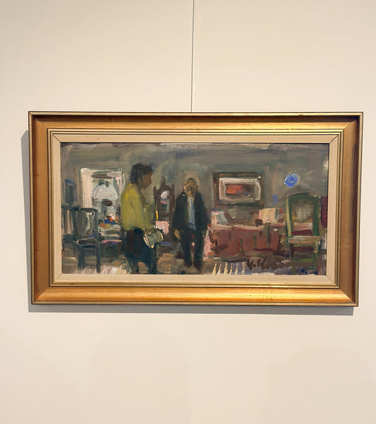 Interior View Oil on Canvas Signed by Uno Herbert Karlsson, Sweden 20th Century