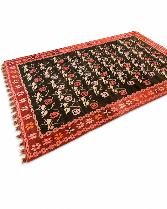 Large Kurdish “Rose” Wool Kilim, Mid 20 C.