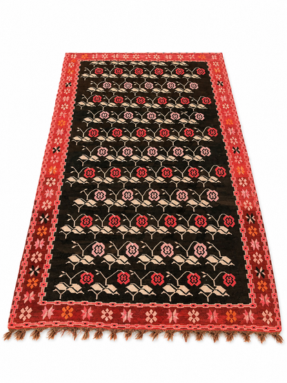 Large Kurdish “Rose” Wool Kilim, Mid 20 C.