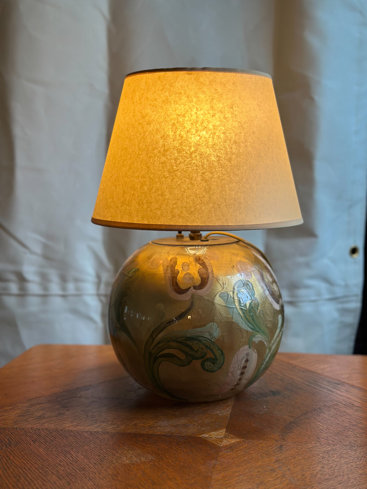 Painted Glass Table Lamp, Sweden, c. 1935