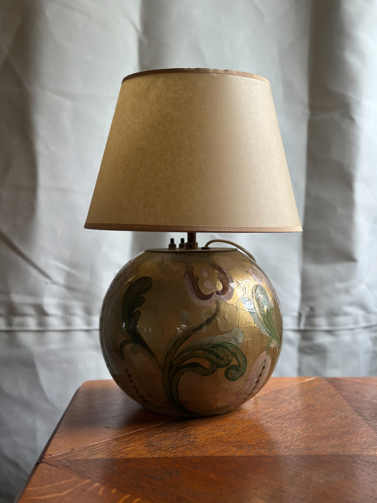 Painted Glass Table Lamp, Sweden, c. 1935
