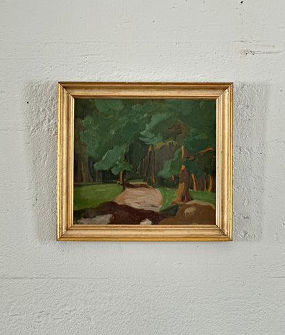 "Forest Path" Oil on Panel Early 20th C, Unsigned