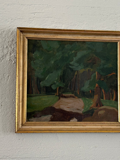 "Forest Path" Oil on Panel Early 20th C, Unsigned