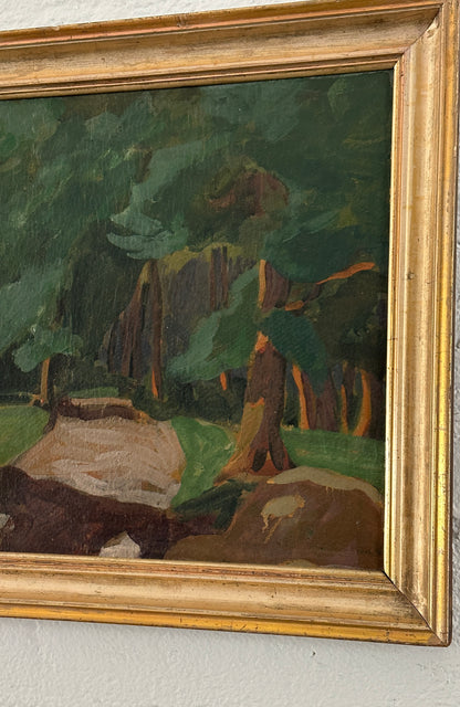 "Forest Path" Oil on Panel Early 20th C, Unsigned