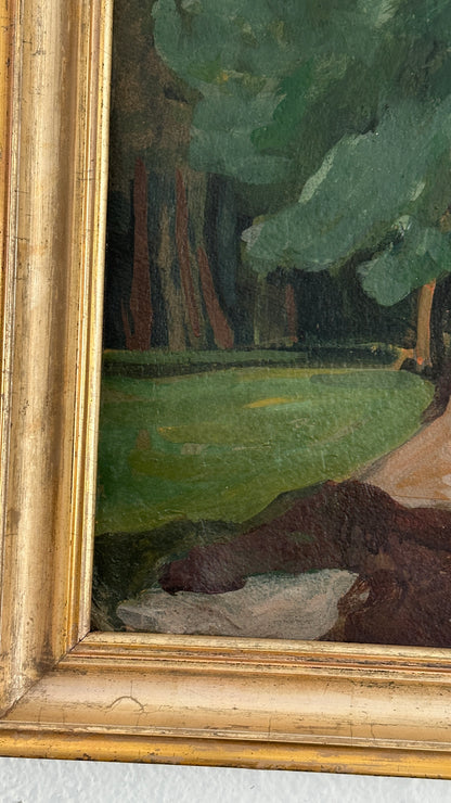 "Forest Path" Oil on Panel Early 20th C, Unsigned