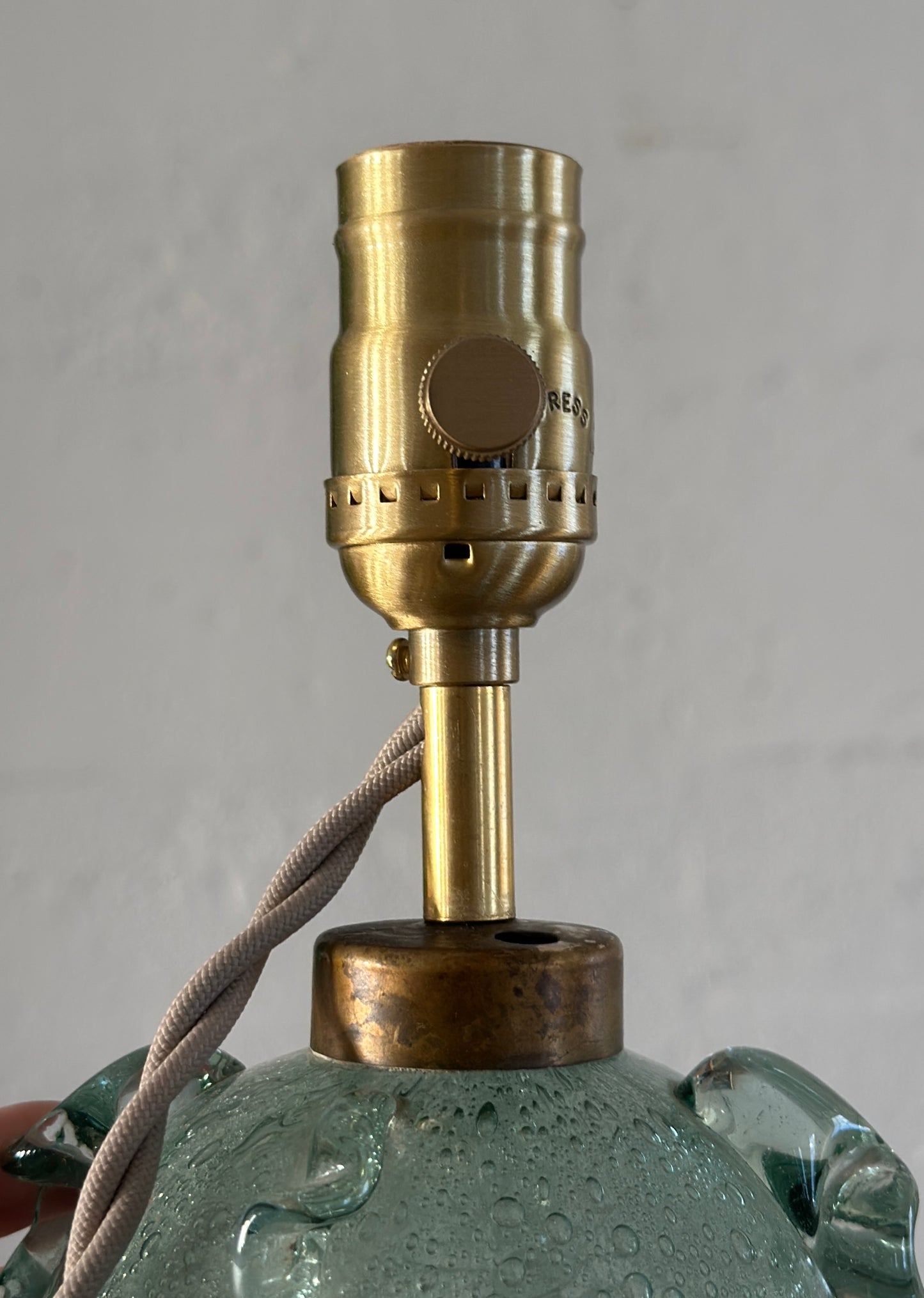 Pair of Green Bubble Glass Table Lamps by Ture Berglund for Stockholms Glasbruk, Sweden, c. 1930