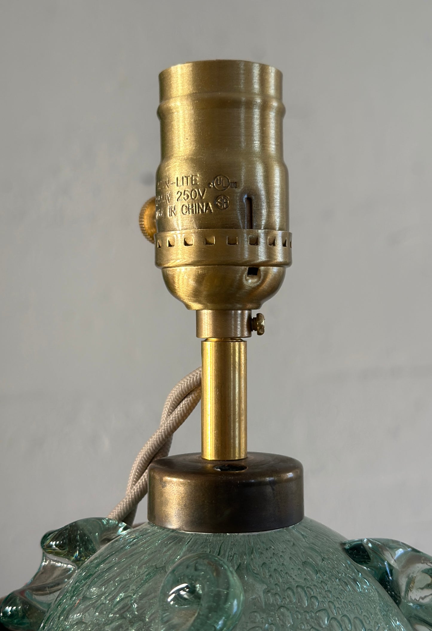 Pair of Green Bubble Glass Table Lamps by Ture Berglund for Stockholms Glasbruk, Sweden, c. 1930