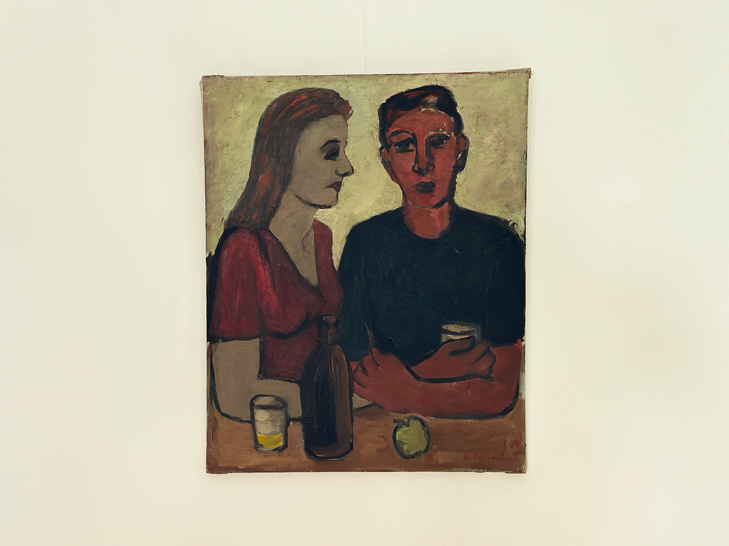 Couple Attablé by André Lambert, Oil on Canvas, Signed and Dated 1954