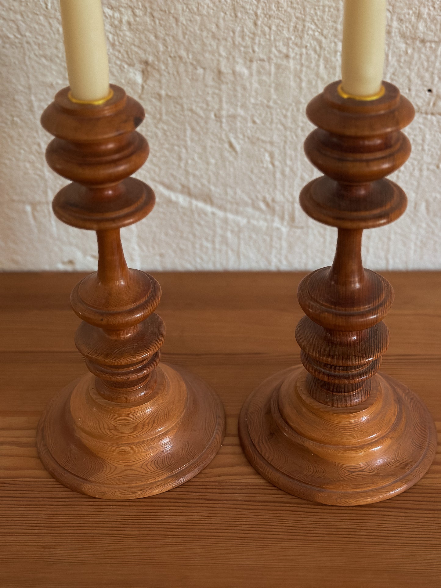 Pair of Turned Wood Candlestick Holders, Swedish, c. 1940