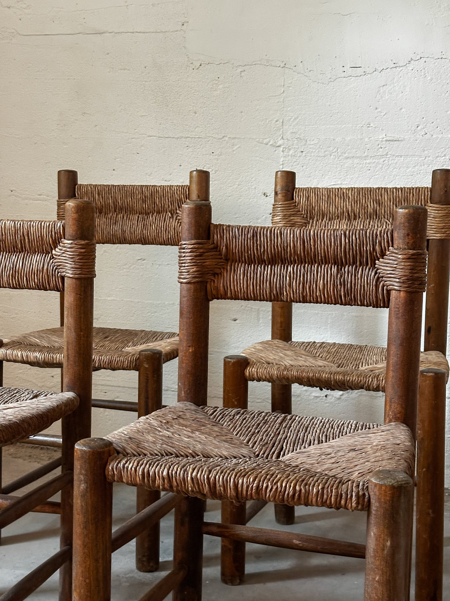 Beech & Straw Chairs attrib. to Charlotte Perriand