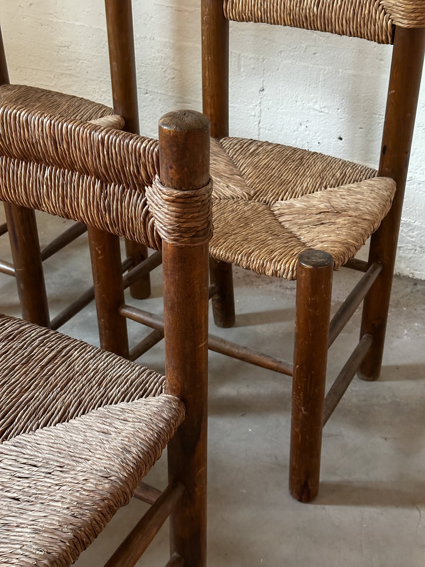 Beech & Straw Chairs attrib. to Charlotte Perriand