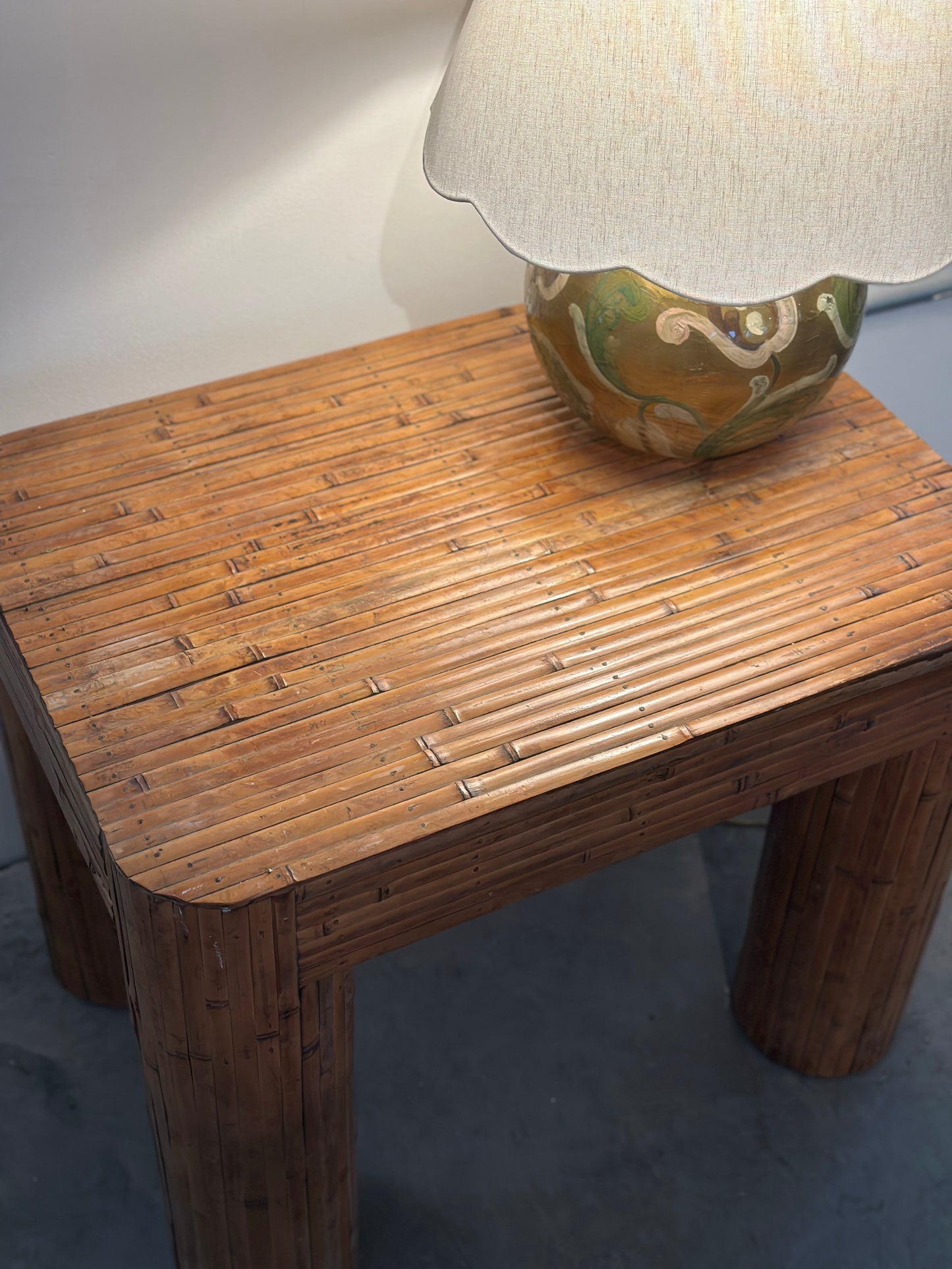 Chubby Split-Reed Bamboo Side Table, c. 1980