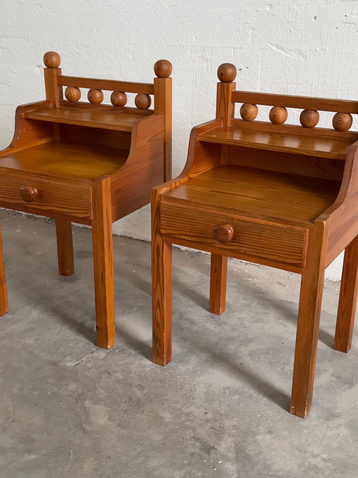 Pair of Swedish Modern Pine Bedside Tables, Mid 20th C.