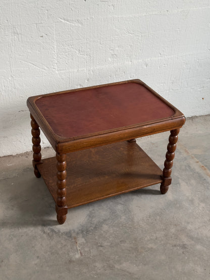 Coffee Table With Bobbin Legs And Leather Top, Oak, Early 20th C.