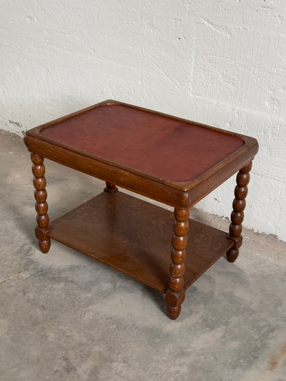 Coffee Table With Bobbin Legs And Leather Top, Oak, Early 20th C.