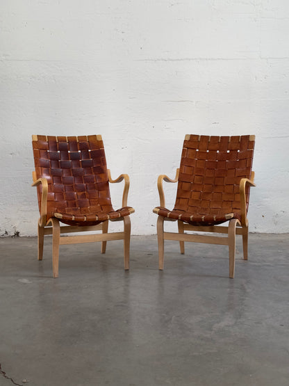 Bruno Mathsson Eva Leather Armchairs, Pair, Sweden c. 1968