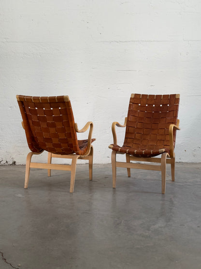 Bruno Mathsson Eva Leather Armchairs, Pair, Sweden c. 1968