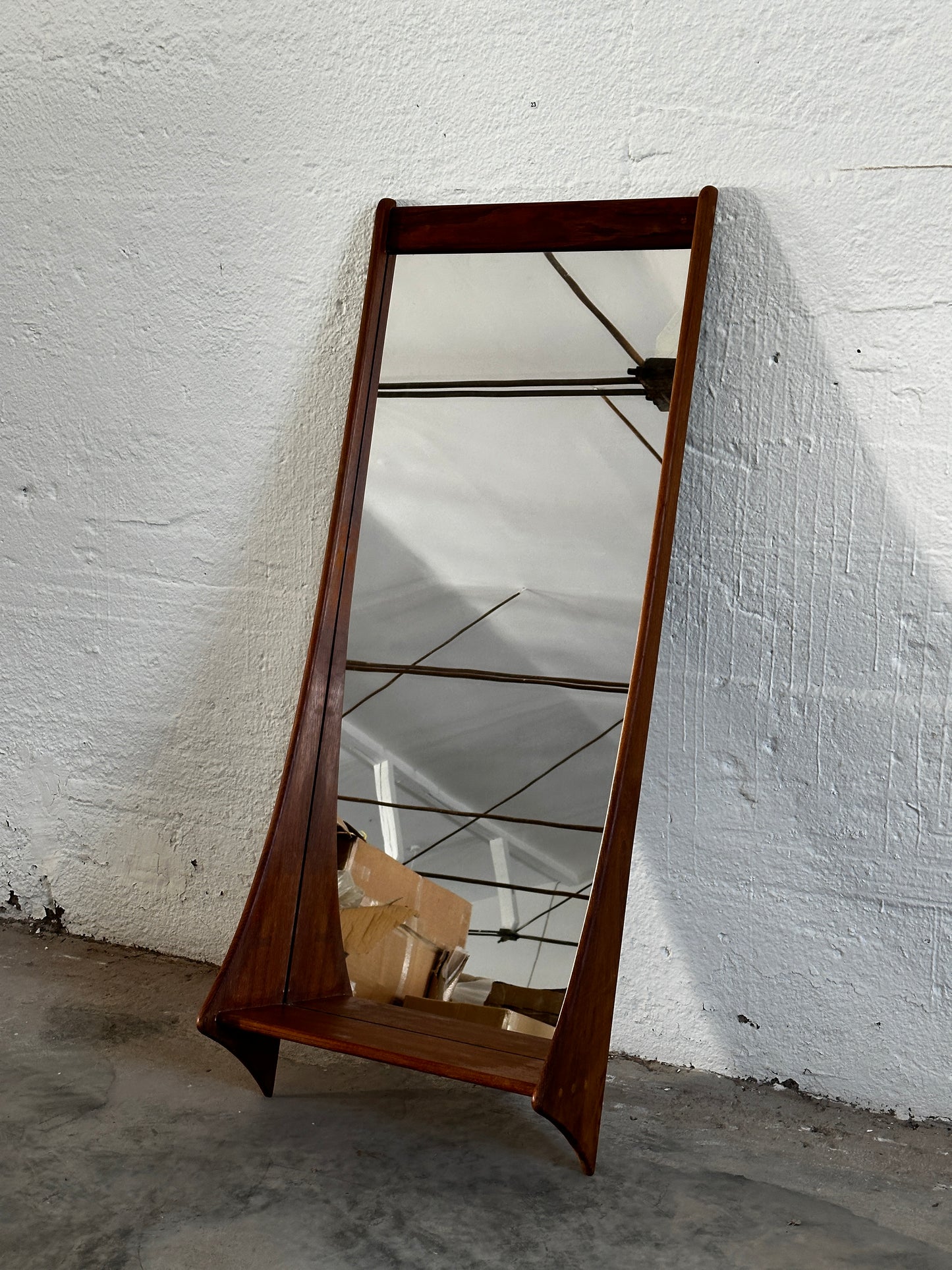 Wall Mounted Teak Mirror With Shelf, Denmark c. 1960