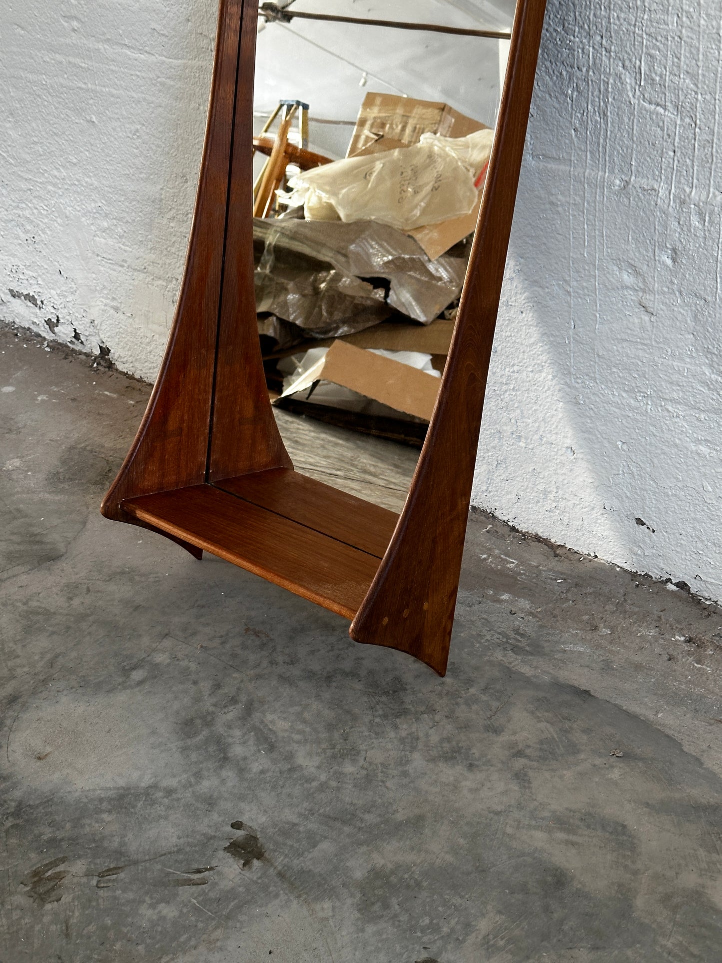 Wall Mounted Teak Mirror With Shelf, Denmark c. 1960