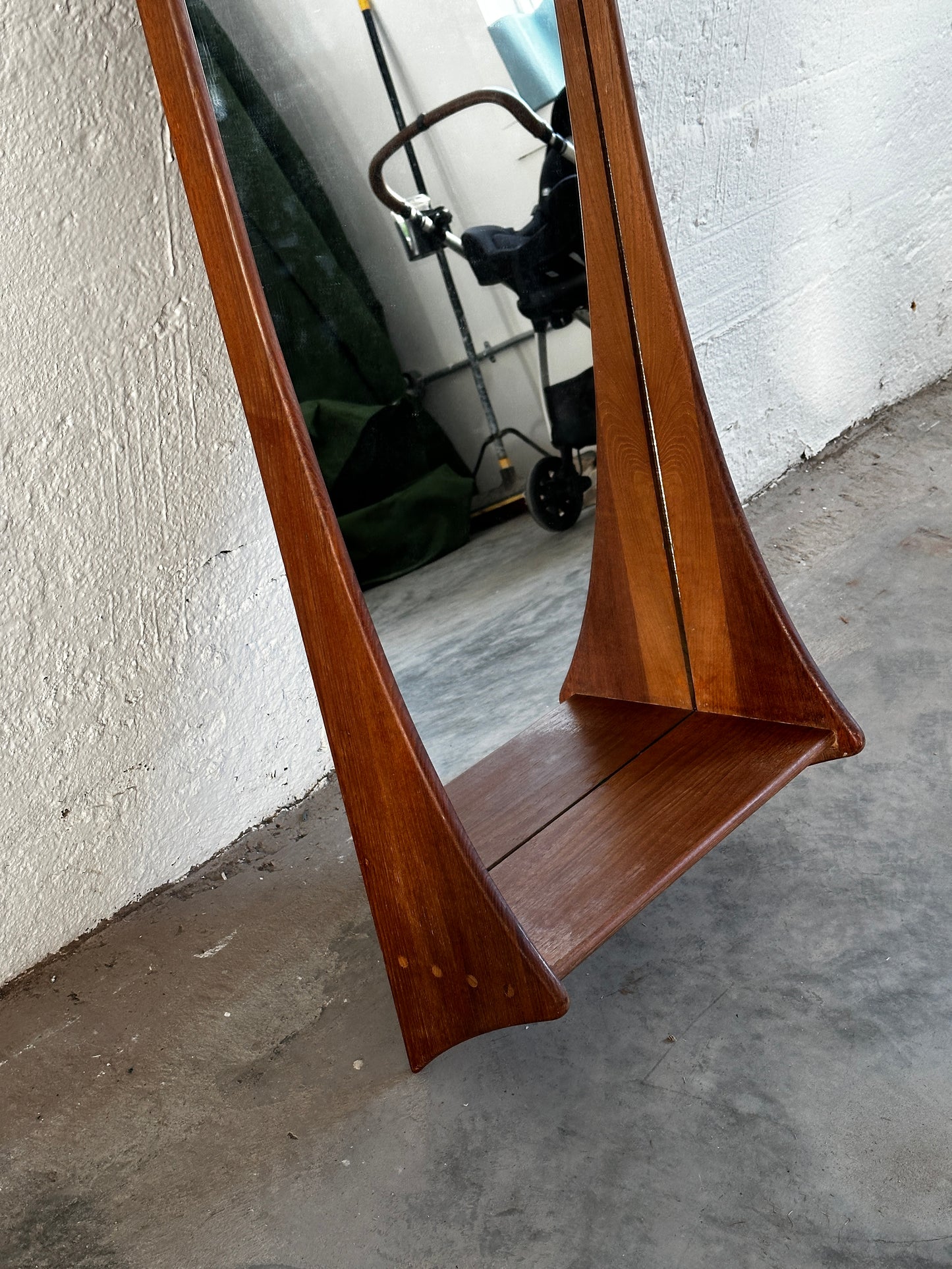 Wall Mounted Teak Mirror With Shelf, Denmark c. 1960
