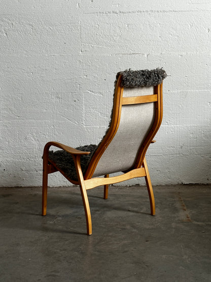 Yngve Ekström Lamino Armchair For Swedese, Beech And Gotland Sheepskin c. 1970