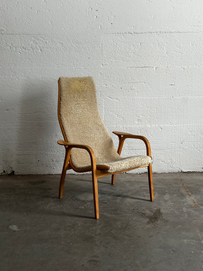 Yngve Ekström Lamino Armchair With Footstool, Beech And Natural Sheepskin c. 1970