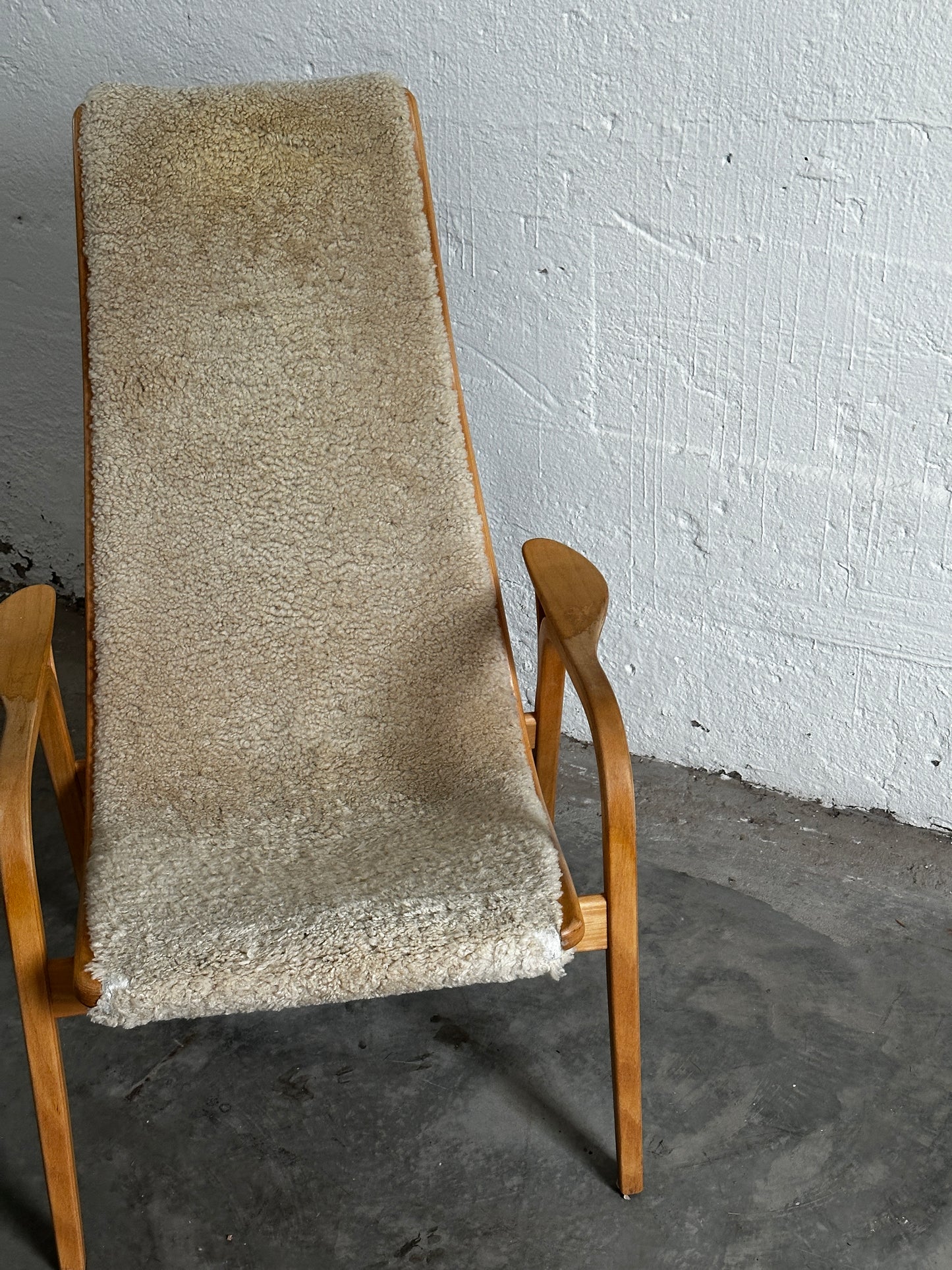 Yngve Ekström Lamino Armchair With Footstool, Beech And Natural Sheepskin c. 1970