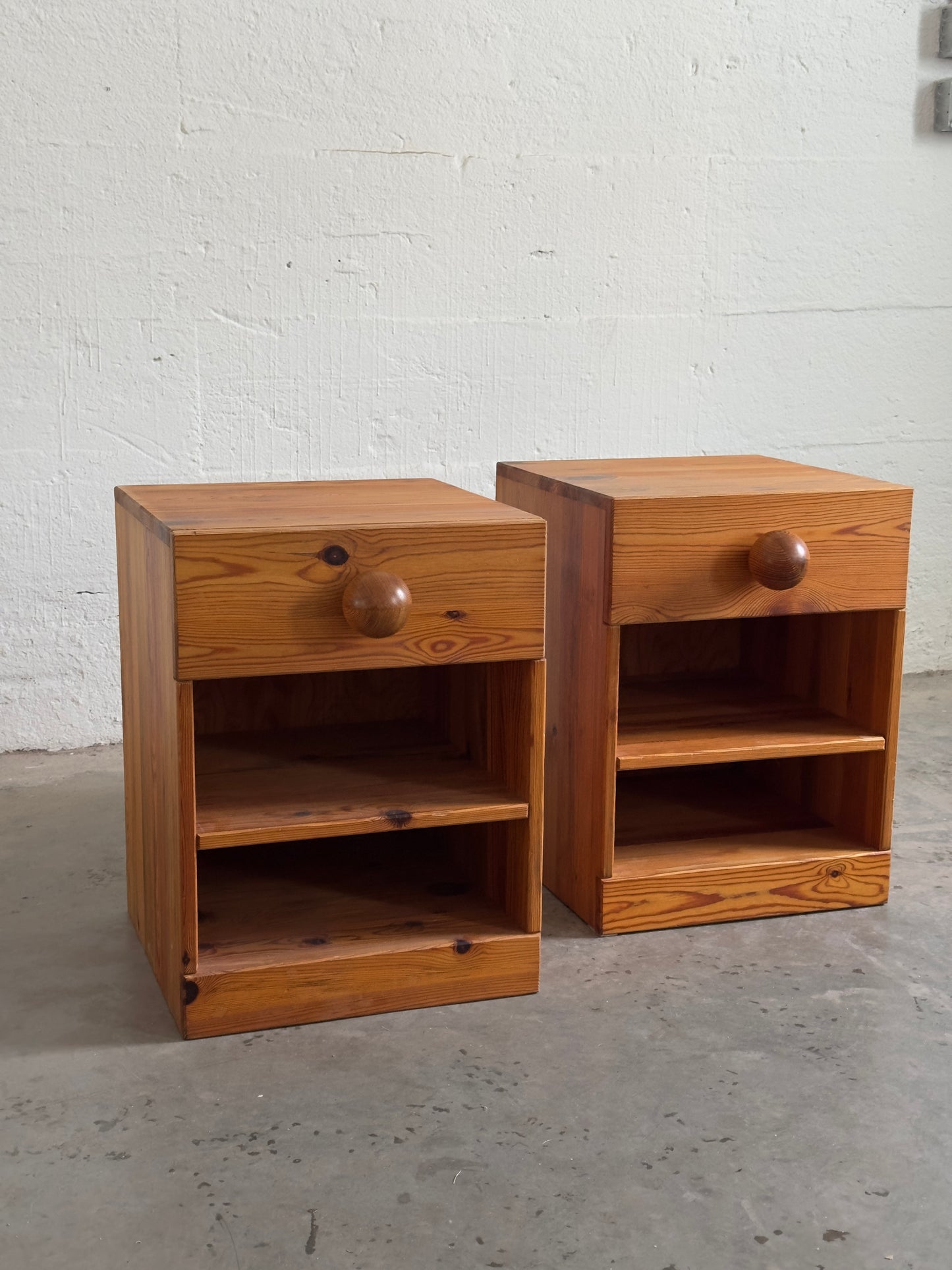 Sven Larsson Pine Bedside Tables, Scandinavian Modern, Mid 20th C.