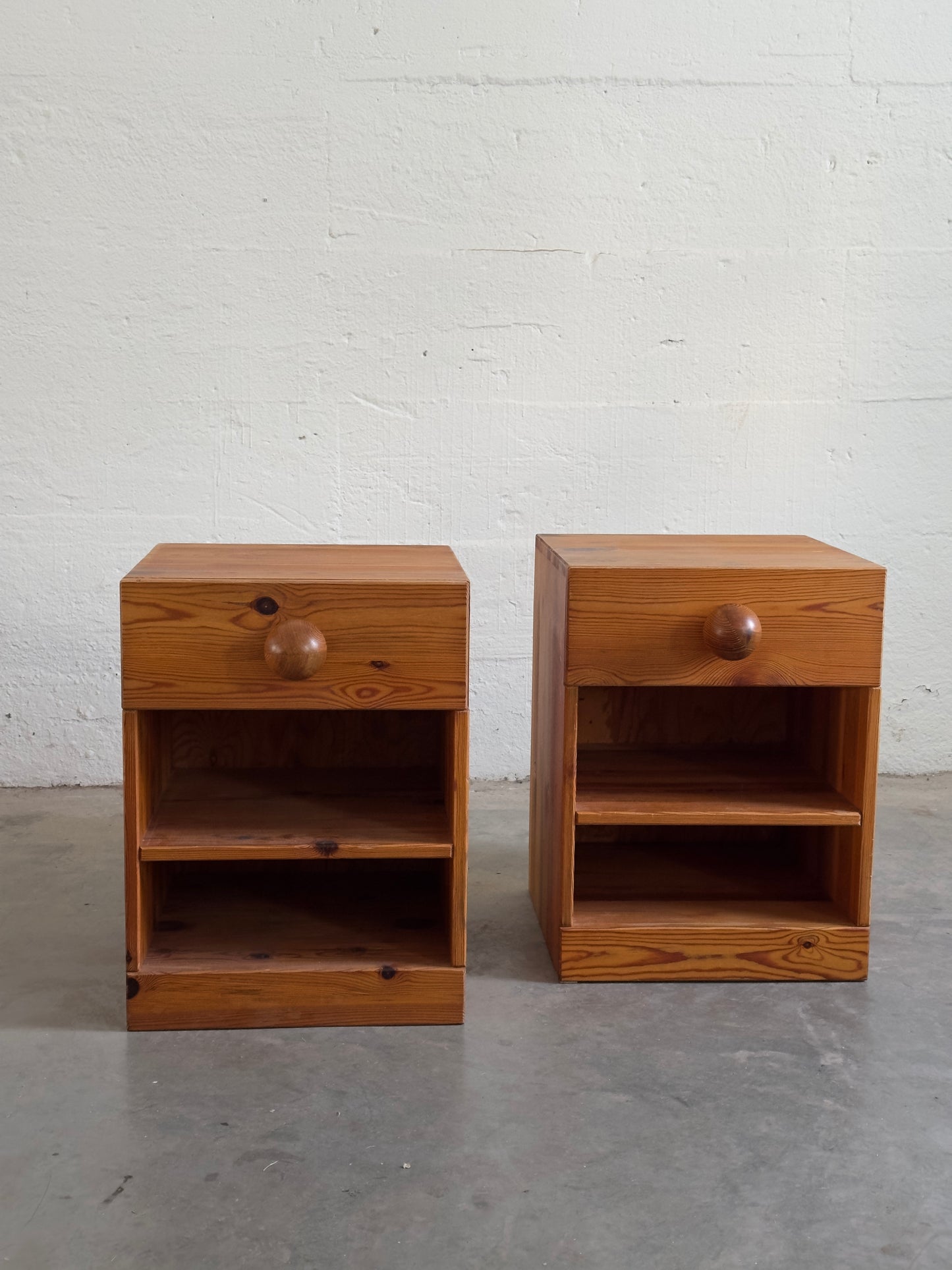 Sven Larsson Pine Bedside Tables, Scandinavian Modern, Mid 20th C.