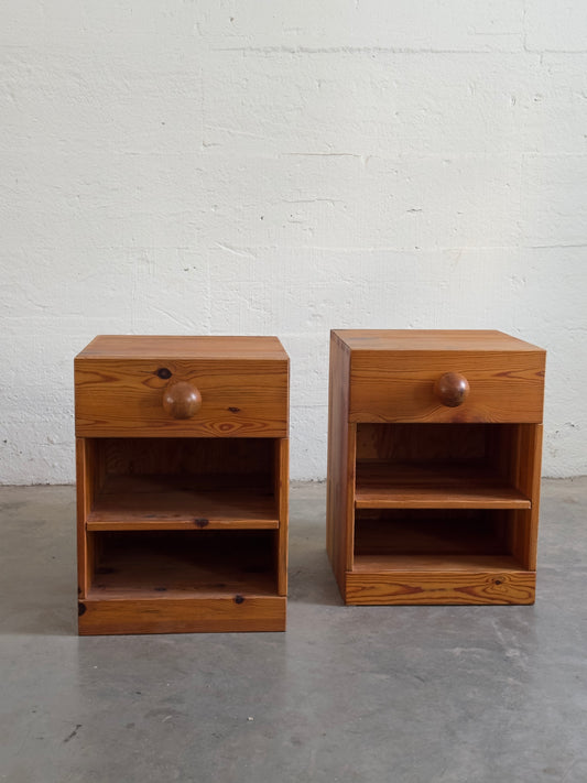 Sven Larsson Pine Bedside Tables, Scandinavian Modern, Mid 20th C.
