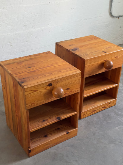 Sven Larsson Pine Bedside Tables, Scandinavian Modern, Mid 20th C.