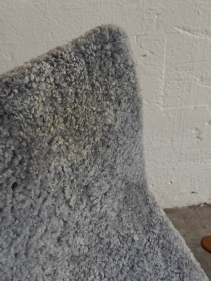 Yngve Ekström Lamino Armchair With Footstool, Oak And Gray Sheepskin c. 1970