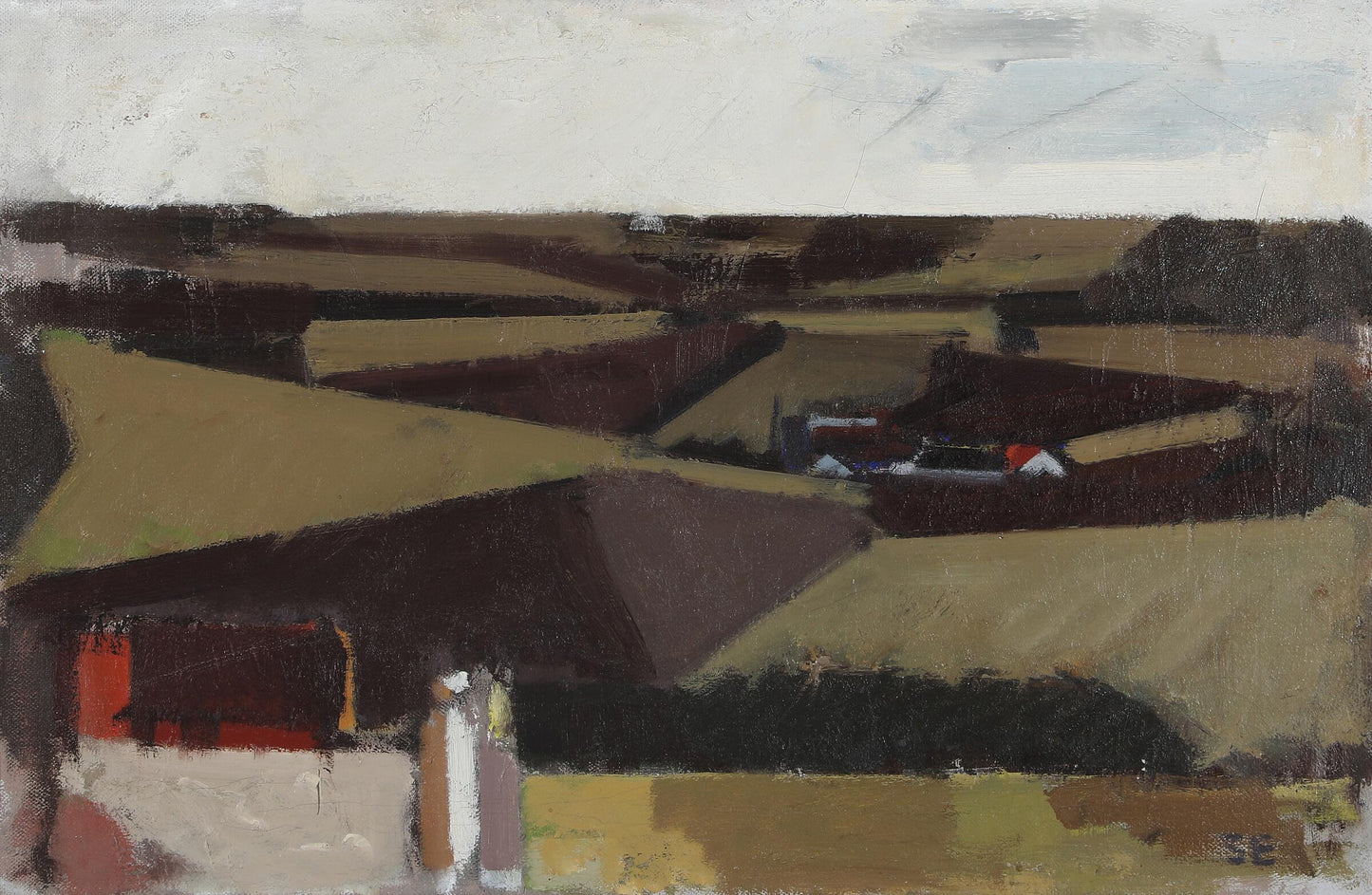 Fields and Farmhouse Oil on Canvas, Danish Artist