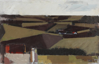 Fields and Farmhouse Oil on Canvas, Danish Artist