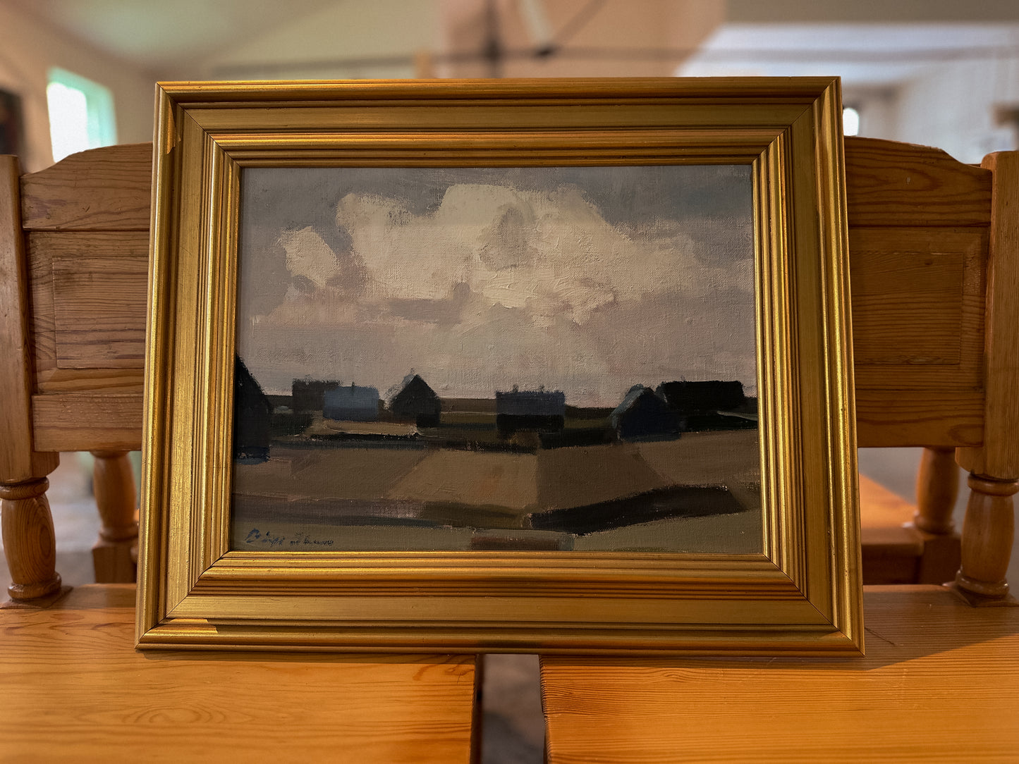 Landscape with Houses Oil on Canvas, Danish Artist