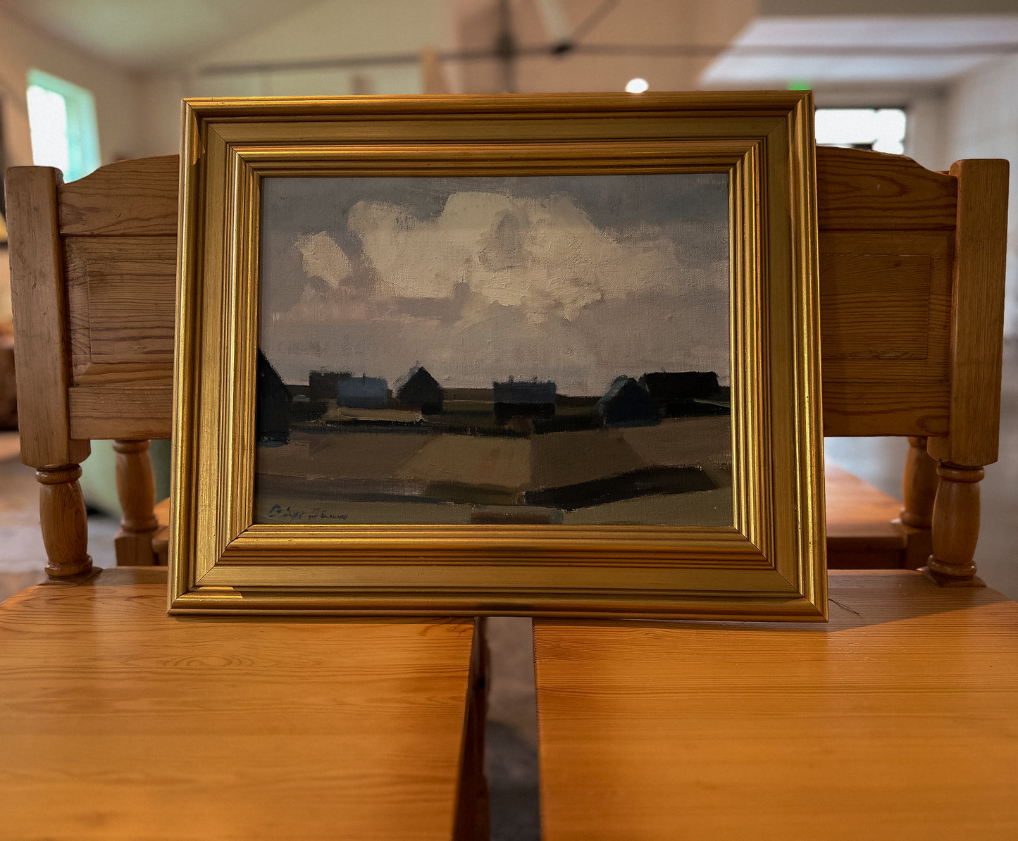 Landscape with Houses Oil on Canvas, Danish Artist