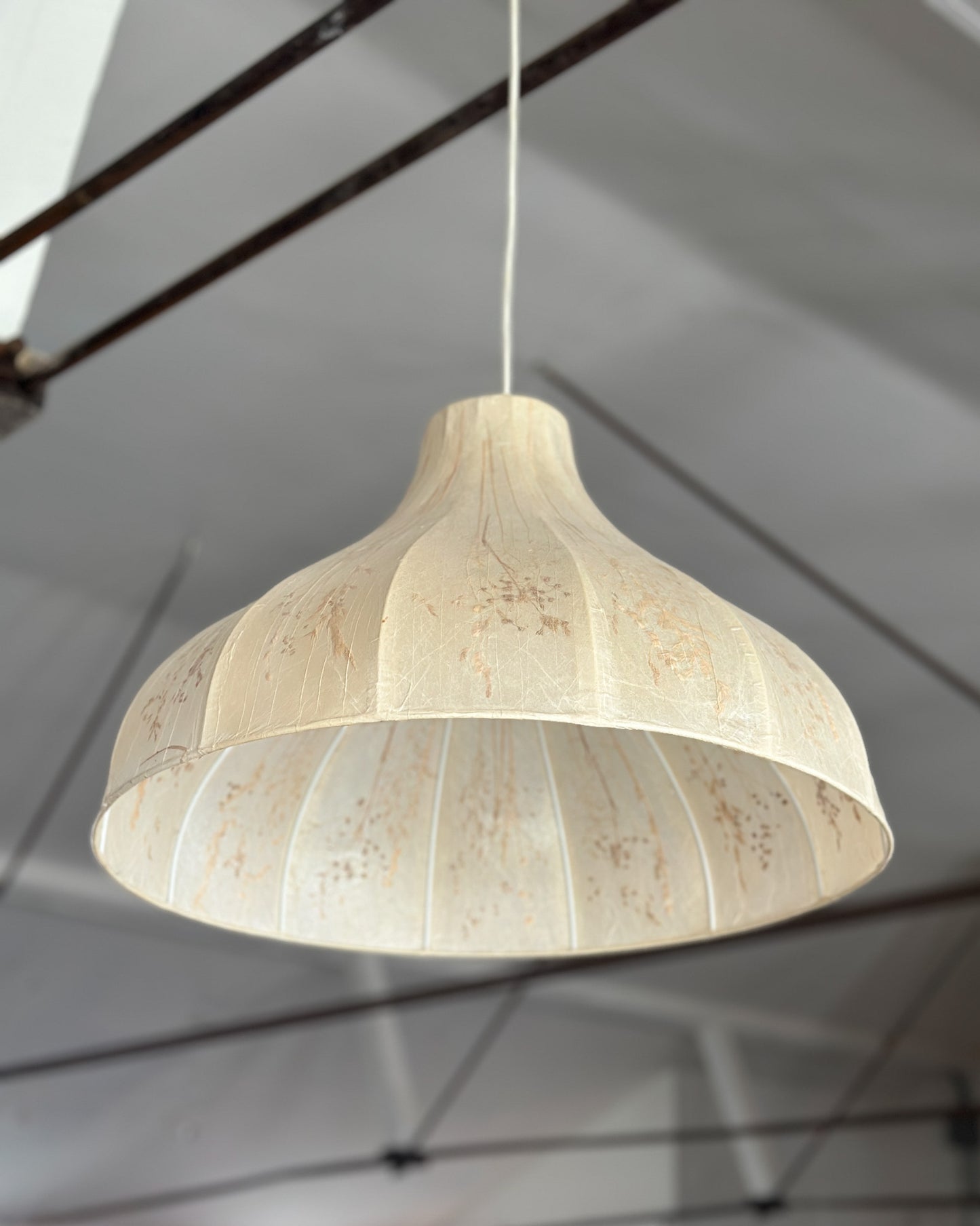 Vintage Dried Flowers and Rice Paper Malmsten Ceiling Lamp, Swedish