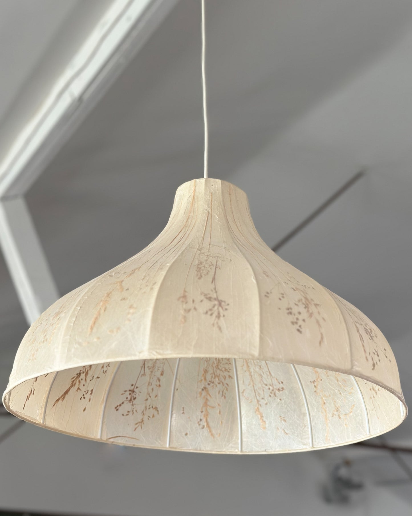 Vintage Dried Flowers and Rice Paper Malmsten Ceiling Lamp, Swedish