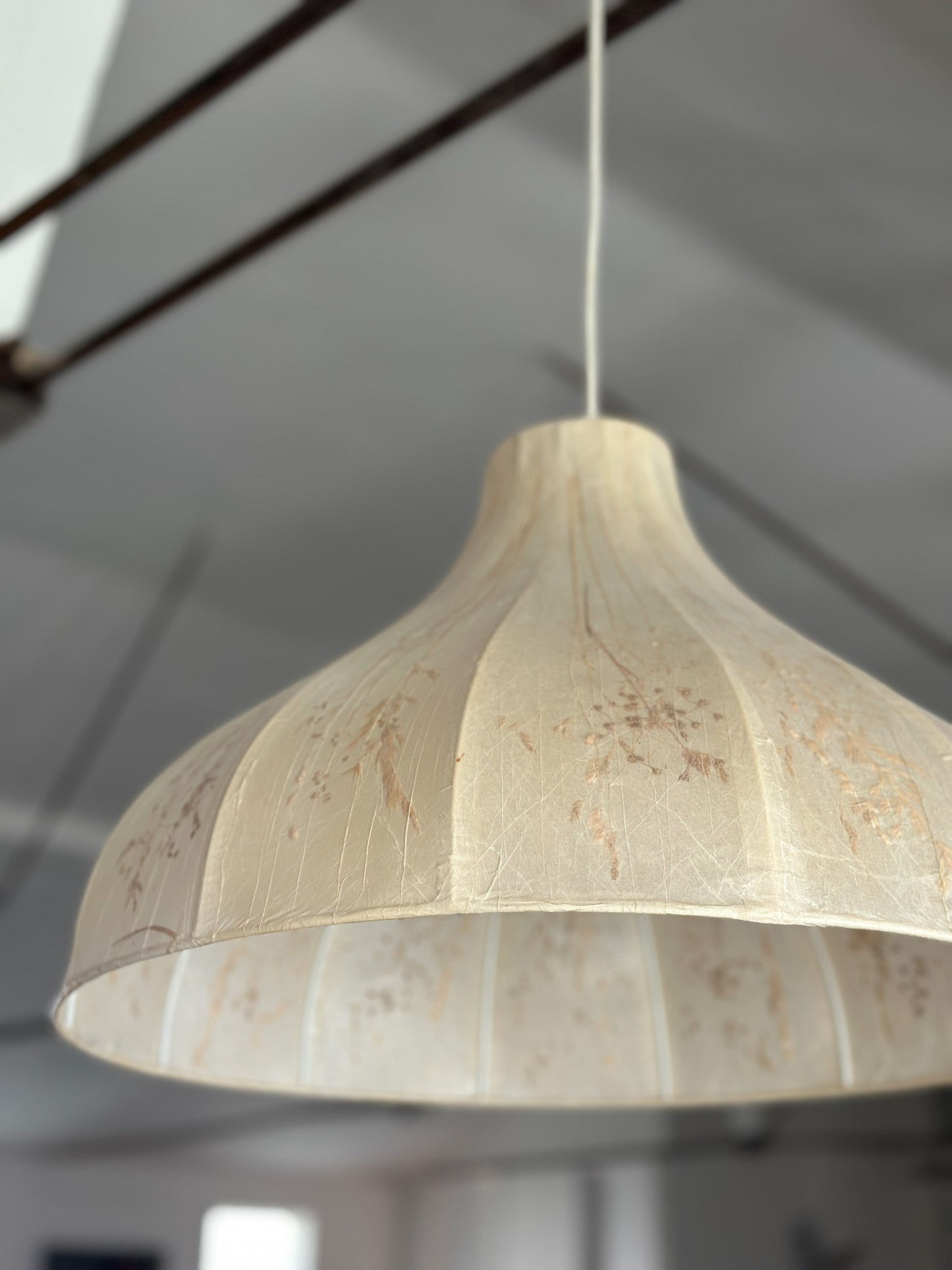Vintage Dried Flowers and Rice Paper Malmsten Ceiling Lamp, Swedish
