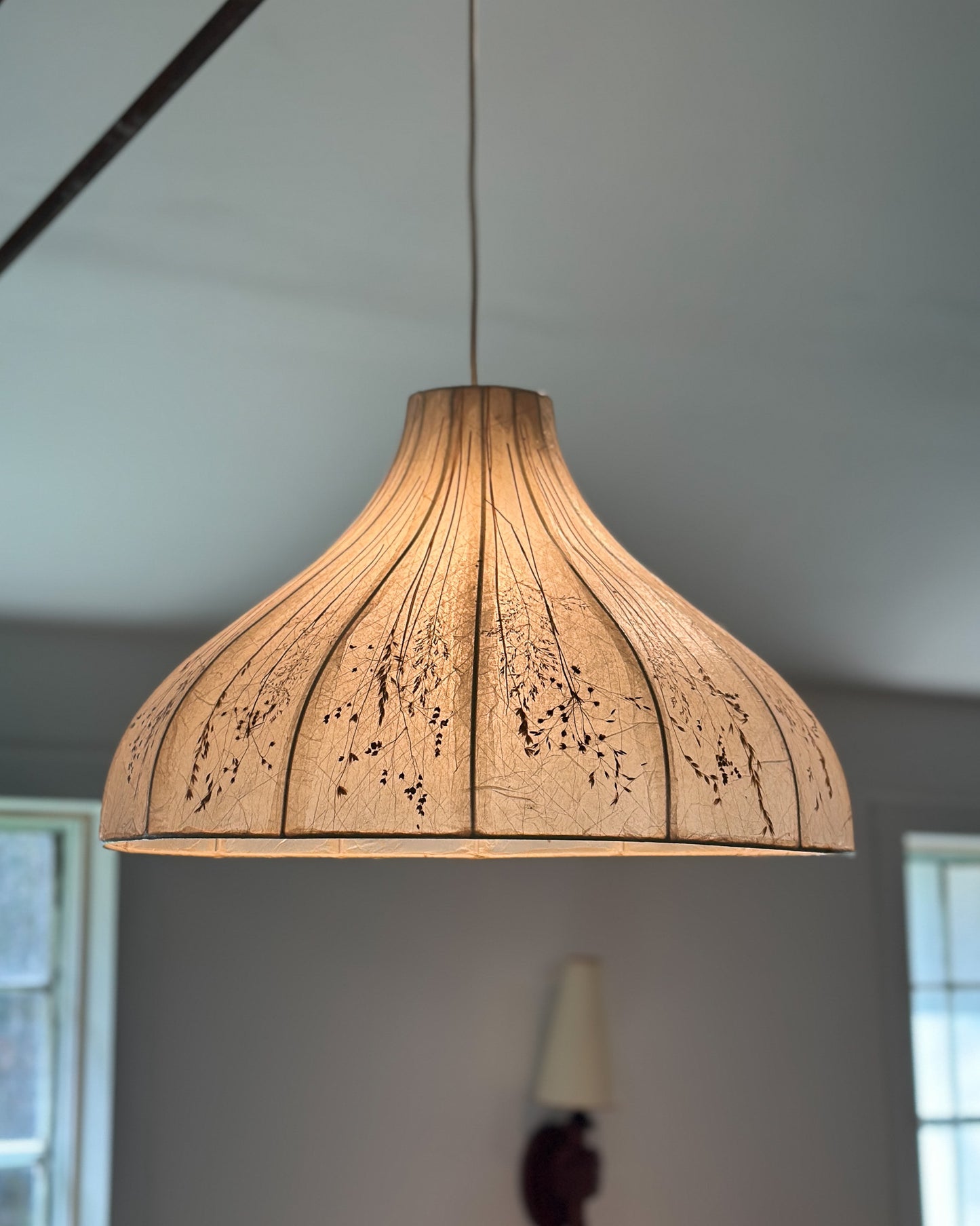 Vintage Dried Flowers and Rice Paper Malmsten Ceiling Lamp, Swedish