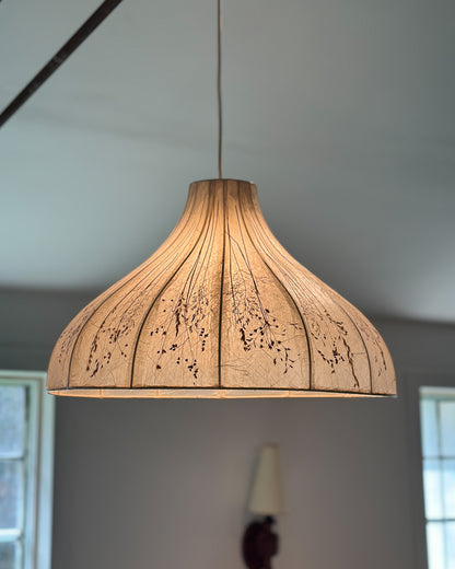 Vintage Dried Flowers and Rice Paper Malmsten Ceiling Lamp, Swedish