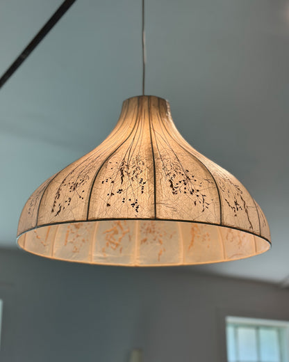 Vintage Dried Flowers and Rice Paper Malmsten Ceiling Lamp, Swedish